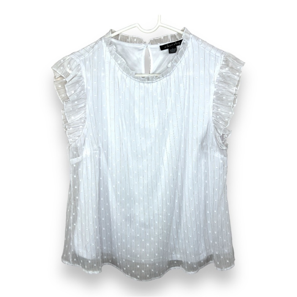 LARGE WHITE FRILLY BLOUSE RUFFLE ACCENT ACADEMIA A LOVE STORY